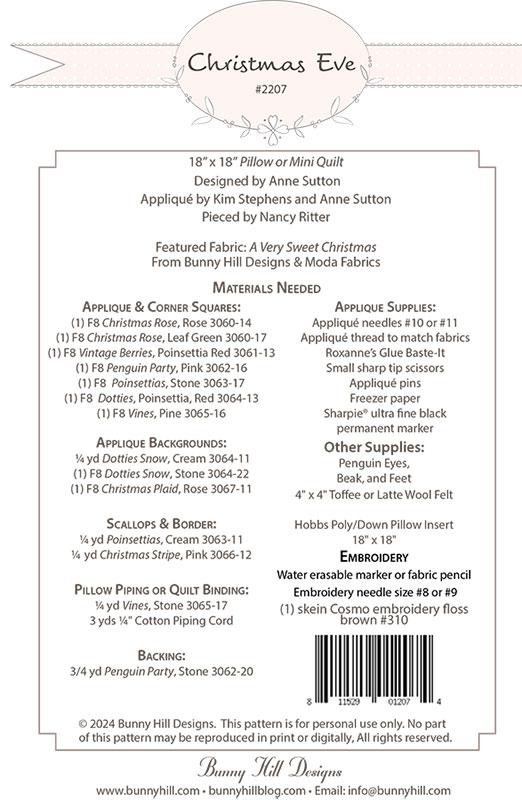 Christmas Eve Pillow Pattern by Bunny Hill Designs