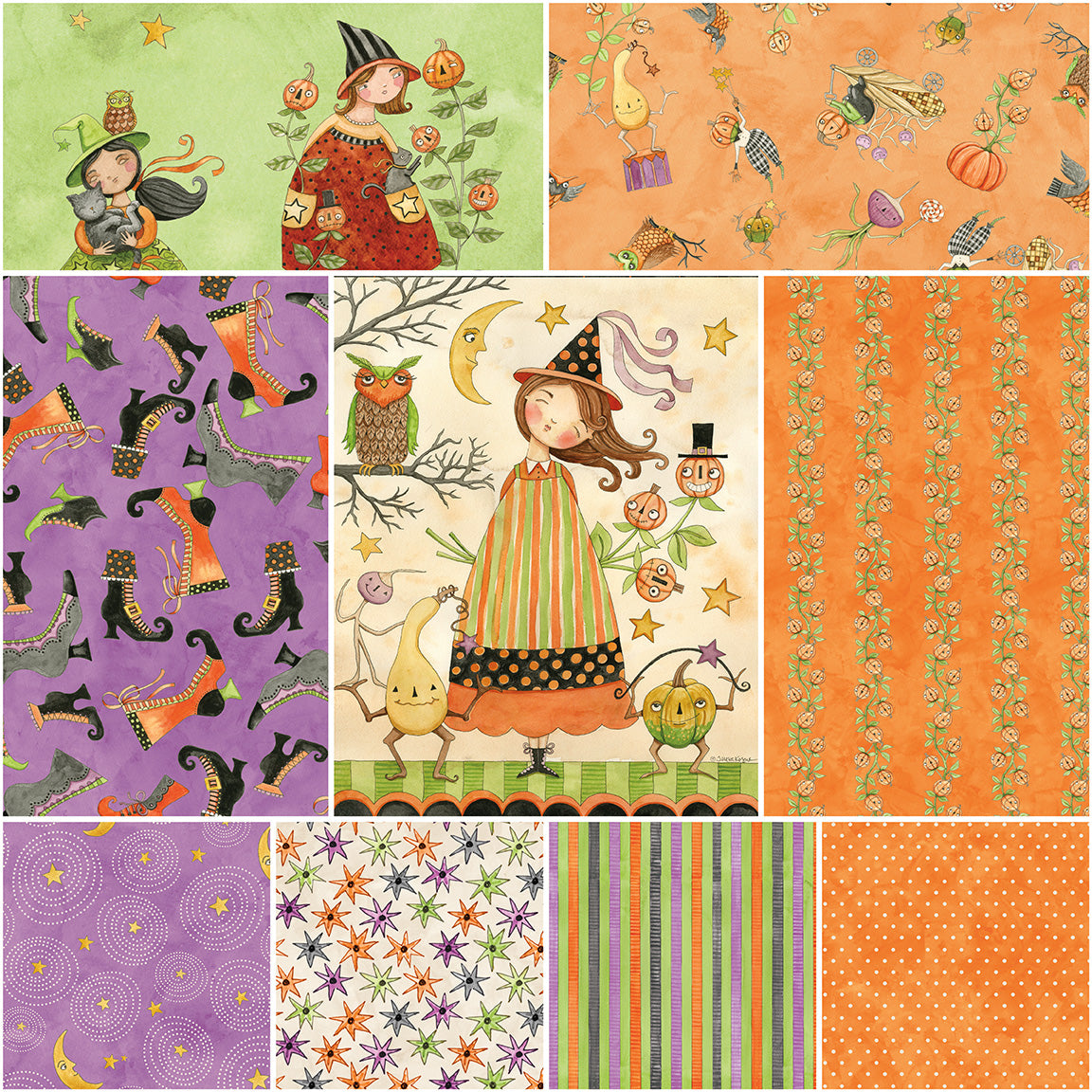 Ghoul Friends 9 piece 1 yard bundle by Teresa Kogut