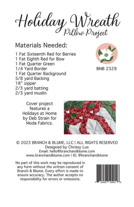 Holiday Wreath Pillow Pattern by Branch & Blume