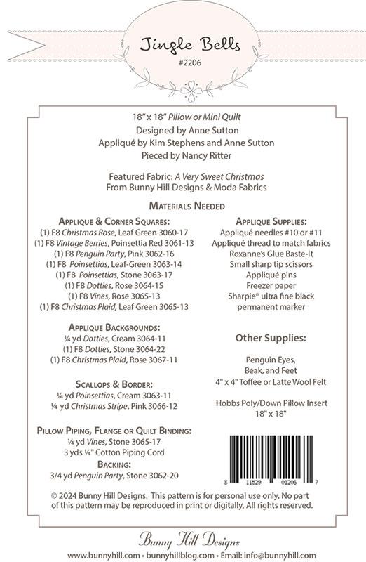 Jingle Bells Pillow Pattern by Bunny Hill