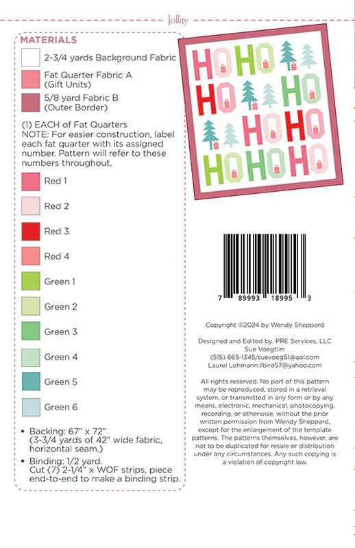 Jollity Pattern by Wendy Sheppard Precut Friendly