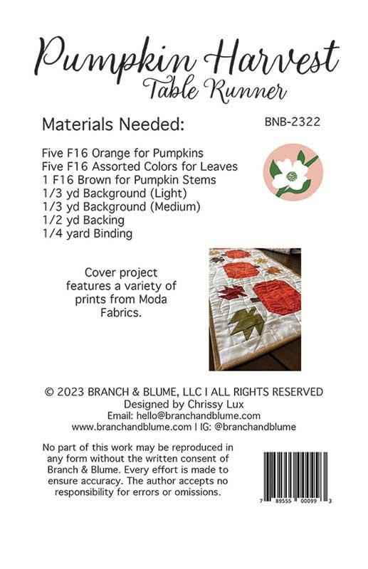Pumpkin Harvest Tablerunner Pattern by Branch & Blume