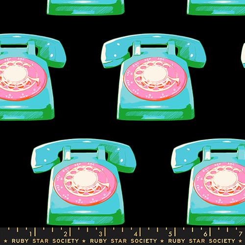 Ruby Star Society Sparkle Mart Black Telephones yardage