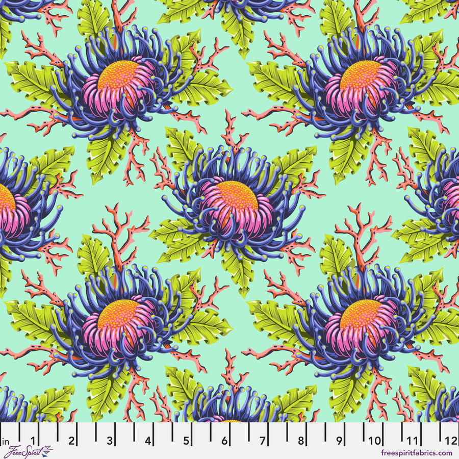 Tula Pink Floral Reef - Friends & Anemones Seafoam Yardage